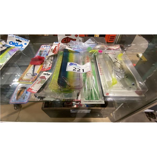 ASSORTED NEW RETAIL FISHING HOOKS, SPINNERS, BOBS, & PACKAGED TACKLE ITEMS