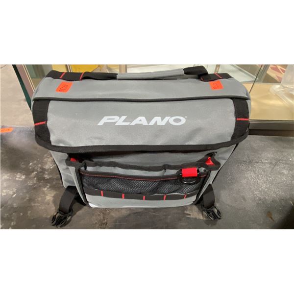 PLANO GREY SOFT CASE PORTABLE TACKLE BOX WITH PLASTIC BIN OF, TROUT BAIT, WEIGHT SCALE, DELTA