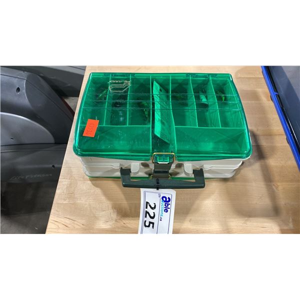 PLANO DUAL SIDED SORTING PORTABLE TACKLE BOX WITH ASSORTED NEW FISHING TACKLE CONTENTS