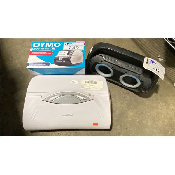 DYMO 450 ELECTRIC LABEL WRITER, BLUETOOTH SPEAKER, & SEAL-A-MEAL ELECTRIC VACUUM SEALER *NO POWER