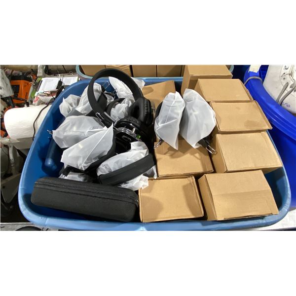 PLASTIC BIN OF ASSORTED COMMERCIAL QUIET EVENTS SYSTEM HEADSETS & PARTS *BIN INCLUDED*