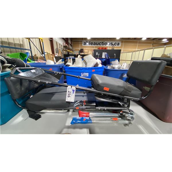 2 COMMERCIAL ICE ARENA SKATE DOLLIES, 3 BUNDLES OF HEAVY DUTY HOOKS, & 3 ICE SCRAPERS