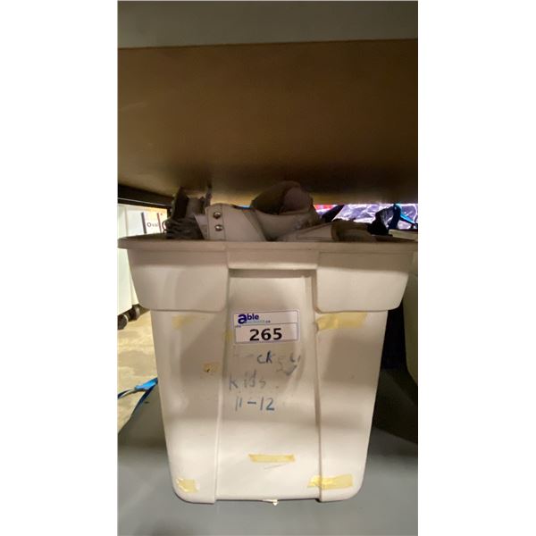 PLASTIC BIN OF ASSORTED PAIRS OF RENTAL LADIES ICE SKATES *BIN INCLUDED*