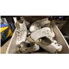 Image 2 : PLASTIC BIN OF ASSORTED PAIRS OF RENTAL LADIES ICE SKATES *BIN INCLUDED*