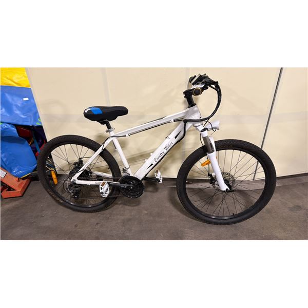 COUNTRY RIDER WHITE 21 SPEED ELECTRIC BIKE WITH FULL DISC BRAKES *NO KEY, NO CHARGER*
