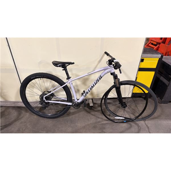 PEARLESCENT SPECIALIZED 9 SPEED FRONT SUSPENSION MOUNTAIN BIKE WITH REAR DISC BRAKES *FRONT WHEEL