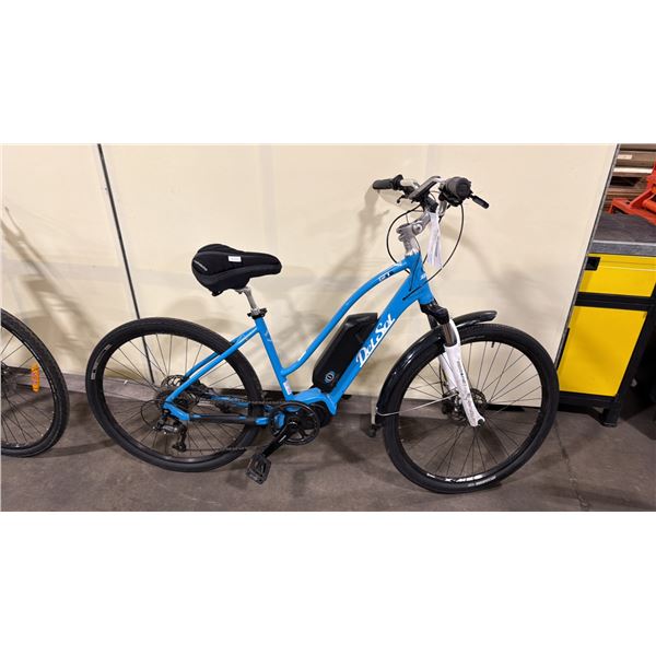 DEL SOL LXI I/O BLUE 9 SPEED FRONT SUSPENSION ELECTRIC BIKE WITH FULL DISC BRAKES *NO KEYS, NO