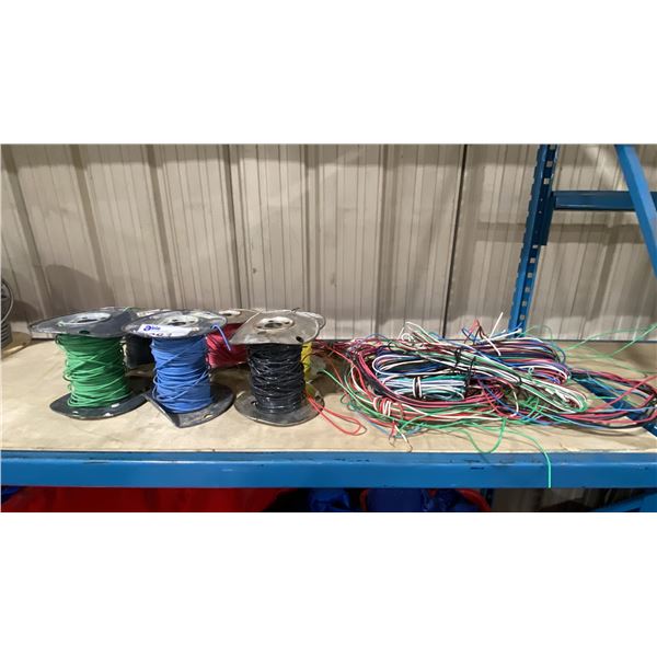 6 SPOOLS OF ASSORTED ELECTRICAL CABLE & BUNDLE OF ASSORTED WIRES