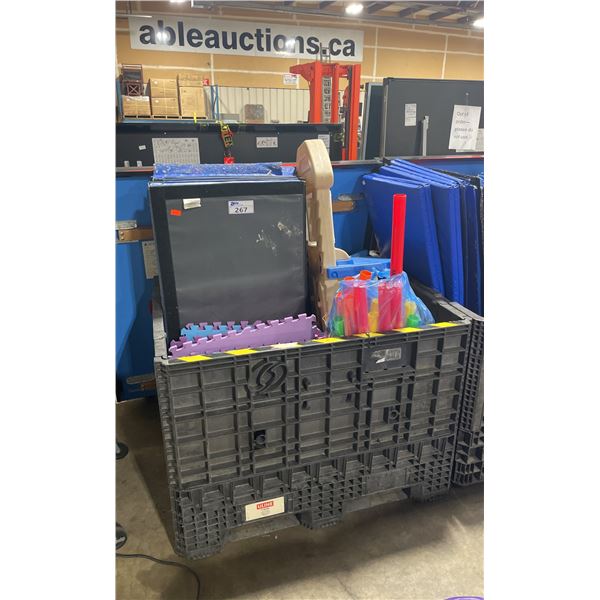BIN OF GYM MATS AND CHILDREN'S TOYS *BIN NOT INCLUDED*