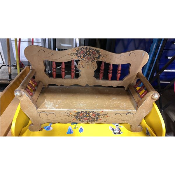 NATURAL WOOD PADDED OTTOMAN, YELLOW CHILDRENS STORAGE BENCH, NATURAL WOOD CHILDRENS STORAGE BENCH