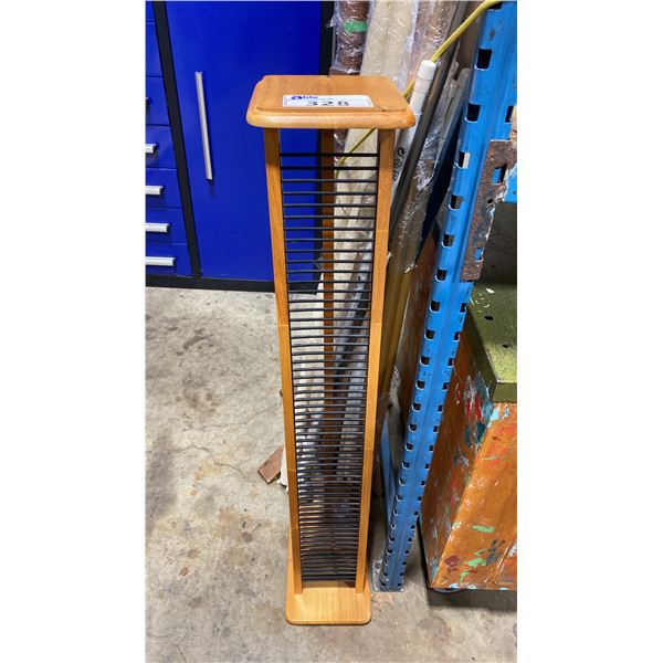 NATURAL WOOD CD STAND, OAK COAT RACK & ASSORTED DRAPERY RODS