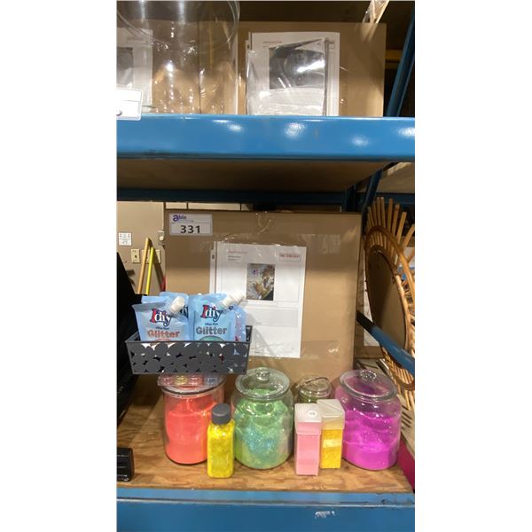 BOX OF AQUARIUM FLOWERS & ASSORTED JARS OF GLITTER