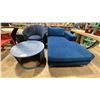 Image 1 : BLUE MICROFIBER CHAISE LOUNGE, BLUE MICROFIBER SHELL CHAIR & BLUE ROUND COCKTAIL TABLE