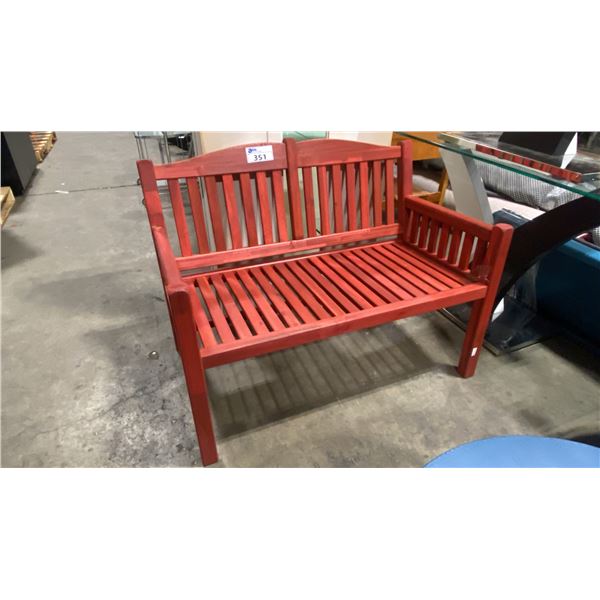 RED STAINED WOOD 2 SEAT BENCH