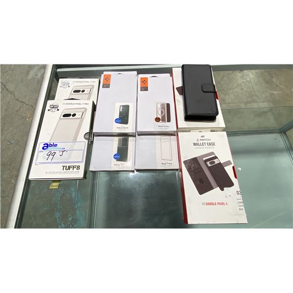 ASSORTED PHONE CASES INCLUDING 2- GOOGLE PIXEL 8 WALLET CASES, 3- GOOGLE PIXEL 7 PRO CASES, 2-