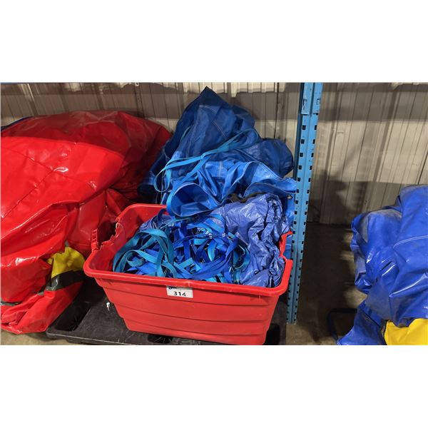 ASSORTED BOUNCY CASTLE TIE DOWN ROPES, COVERS & TARPS *BIN INCLUDED*