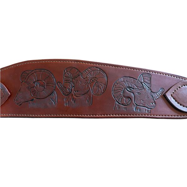 Custom Hand Tooled Breast Collar with Bighorn Sheep Images by Ryan Amundson. .
