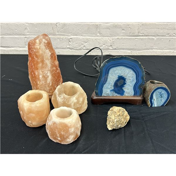 7pcs Geode Lamp, Candle Holder, Salt Rock Candle Holders and Decor, Rock Specimen