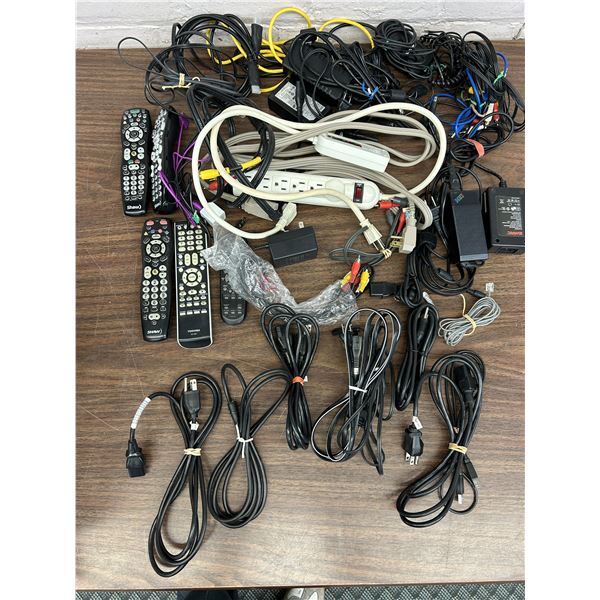 Lot of Assorted Misc Cables, Remotes, Power Video Ethernet Etc