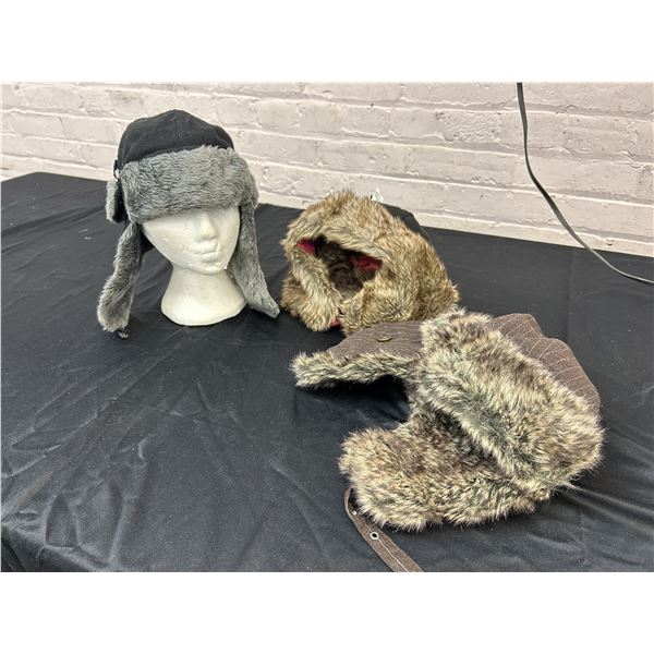 3 Winter Hats Fur lined with Ear Flaps