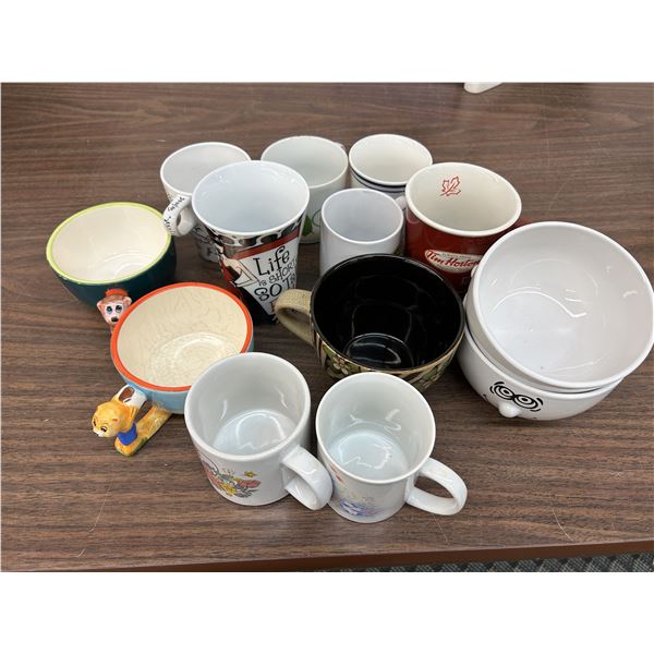 Lot of 11 Assorted Mugs, 2 Bowls