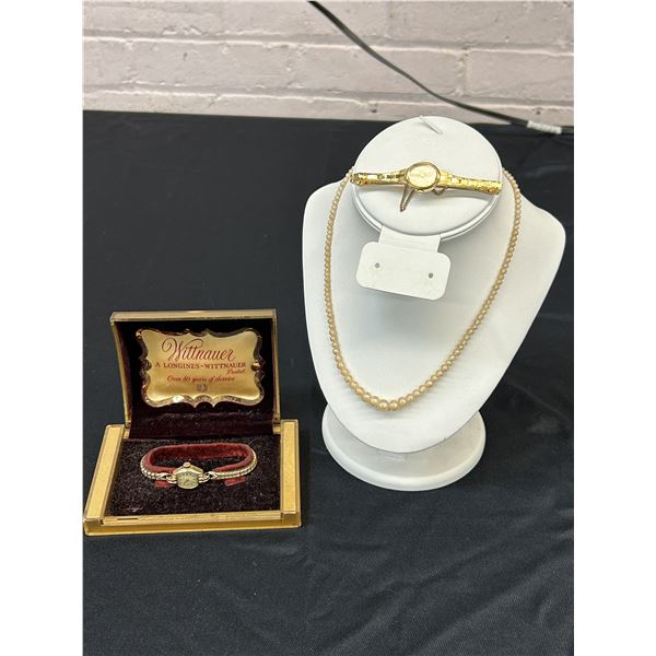 Pearl Style Necklace and Quartz Cardinal Women's Watch ( no battery ), 10k GF Wittnauer Watch