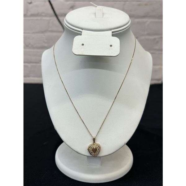 10k Gold Ladies Heart Shaped Locket & 10k Chain 18" long, approx 2 grams total