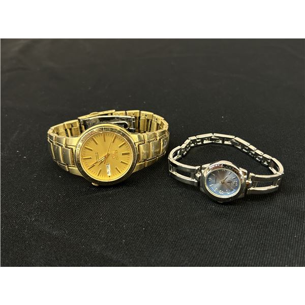 Lot of 2 Mens Seiko 5 21 Jewel Automatic Watch & Women's Quartz Silver Tone Blue Face Watch