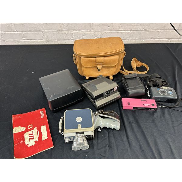 Lot of Assorted Vintage Film Cameras Polaroid, Hanimex, Vivitar, Eumig Movie Recorder, bags