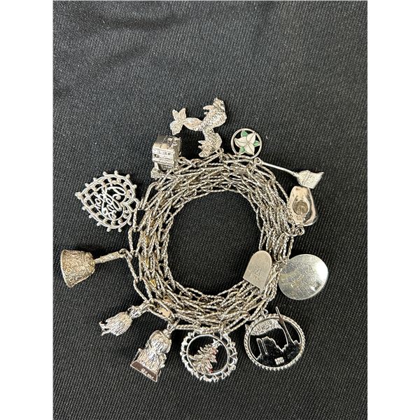 Sterling Silver Charm Bracelet with STER Charms, approx 56 grams total