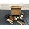 Image 1 : Vintage Shoe Shine Box with Brushes / Accessories