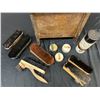 Image 2 : Vintage Shoe Shine Box with Brushes / Accessories