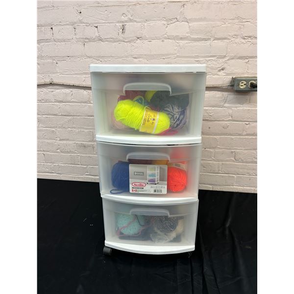 Plastic Storage Cart of Yarn, 3 drawers 25" x 12" x 13"