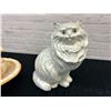 Image 2 : Ceramic Cat Figurine *chipped ear*  14" tall and Wash Basin w Pitcher