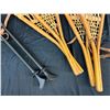 Image 3 : 2 Pairs of Vintage Wood & Sinew Snowshoes and Walking Sticks