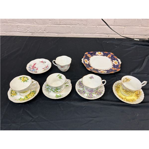 Lot of 4 Tea Cups and Saucers Royal Albert, 1 Cup and 1 Saucer, 1 Larger Plate Fine Bone China