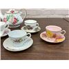 Image 6 : Lot of Fine Bone China 7 Cups and Saucers, 2 extra cups, 2 extra saucers, Tea Pot *lip damage*