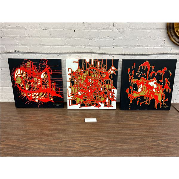 Lillian Austin "Red Rum" 3pc Original Canvas Paintings Set Trio