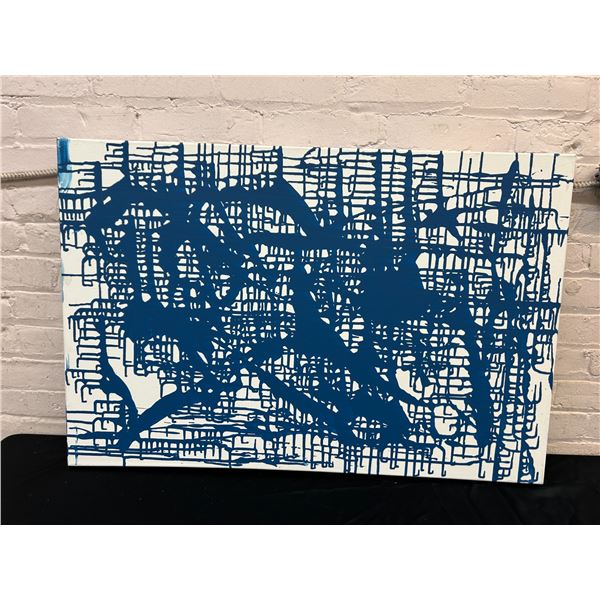 Original Canvas Painting by Lillian Austin, Blue Drip Abstract  2ft x 3ft