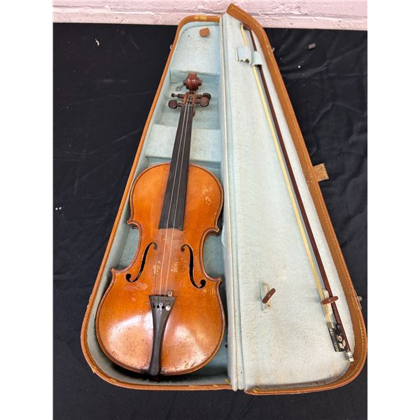 Vintage Wooden Violin with Case (unmarked, missing bridge, as is)