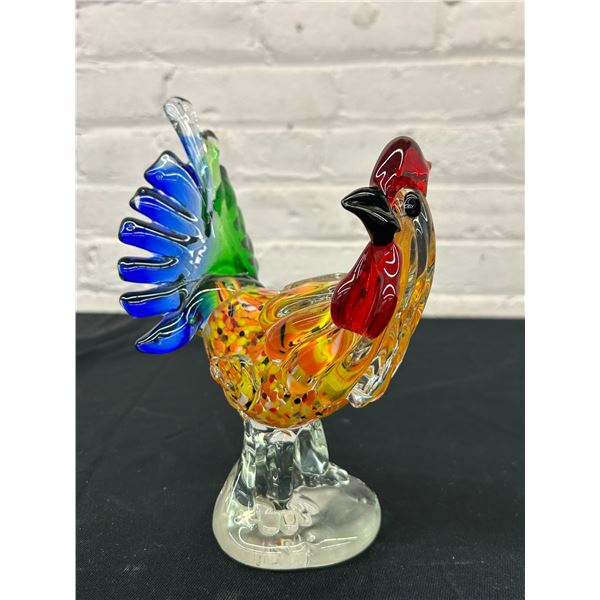 Art Glass Blown Glass Rooster Figurine 8"