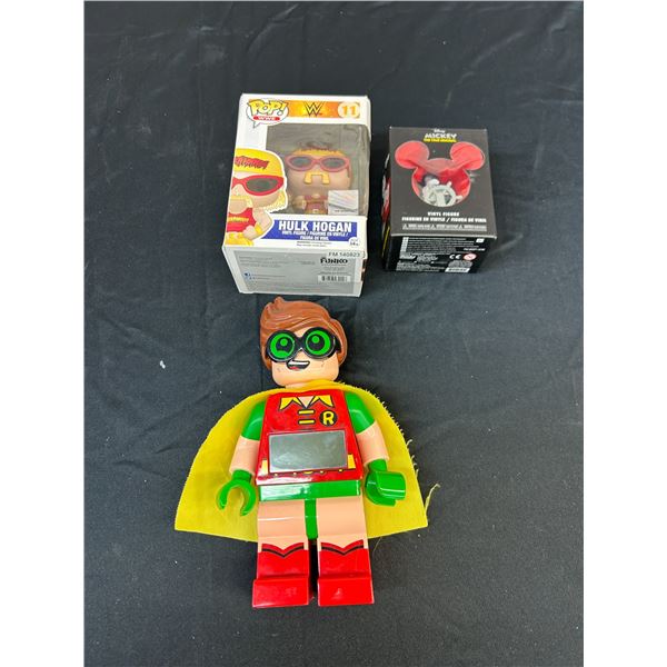 Lot of 3 LEGO Batman Robin Clock, Funko Pop #11 Hulk Hogan, Mickey Mouse