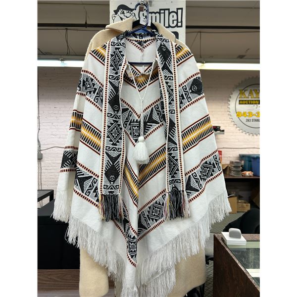 Mexican Folk Poncho with Fringe
