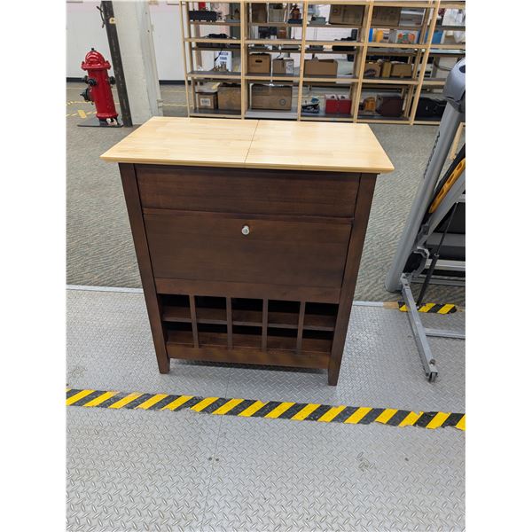 Modern Dark Brown Blonde Top Dry Bar Cabinet