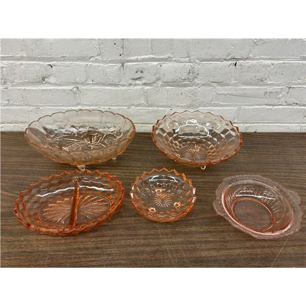 Lot of Vintage Pink Glass Serving Pieces