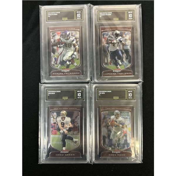 NFL Football 4 Card Graded GMA 10 2009 BOWMAN CHROME Drew Brees Tony Romo Adrian Peterson LaDainian