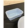 Image 6 : Pyrex Blue Delphite Loaf Dish, Small Measuring Cup and Covered Dish, 4 Pyrex Fridge Storage pcs