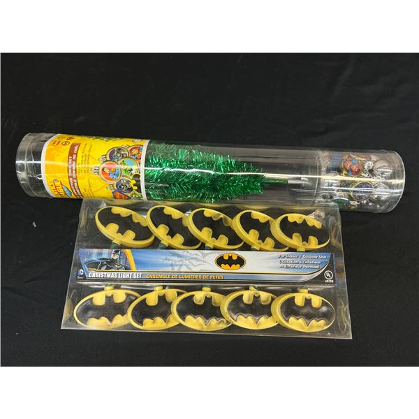 15" DC Mini Christmas Tree Set with Ornaments, Batman String Lights