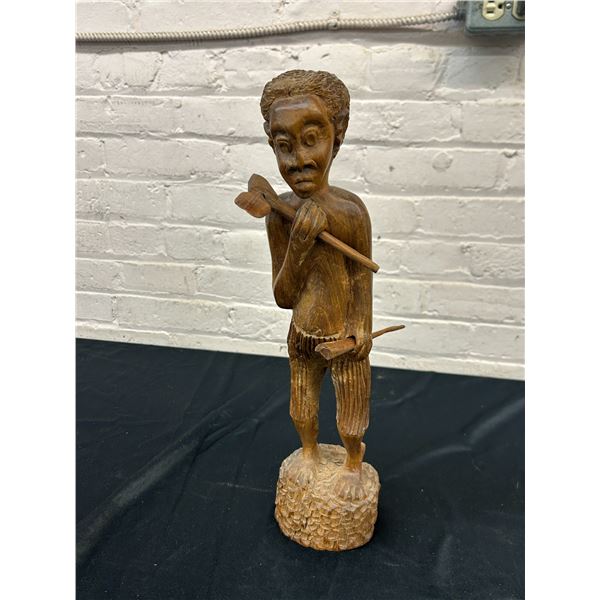 Artist Signed Wooden Carved African Tribal Sculpture 18"