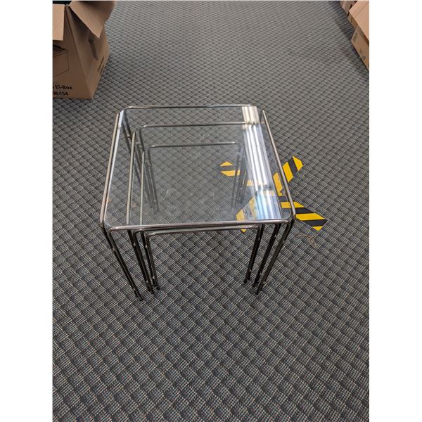 Set of 3 Chrome Frame Glass Top Nesting Tables